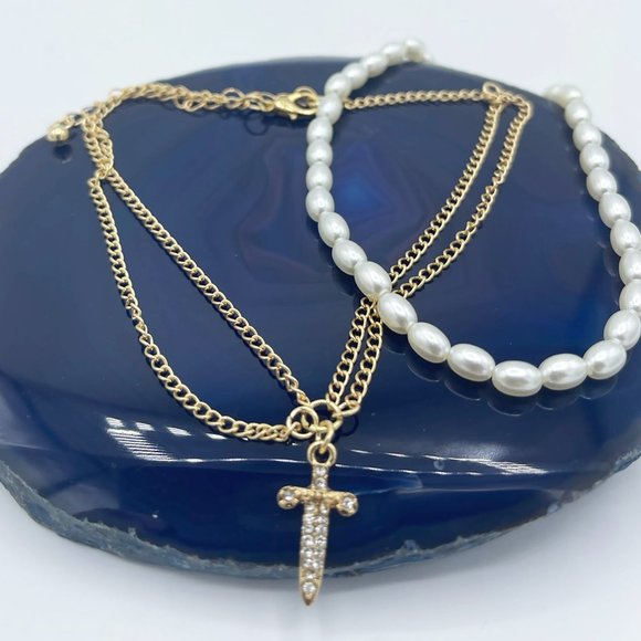 Pearl Bohemian – Sword Charm Layered Anklet - Picture 3 of 5